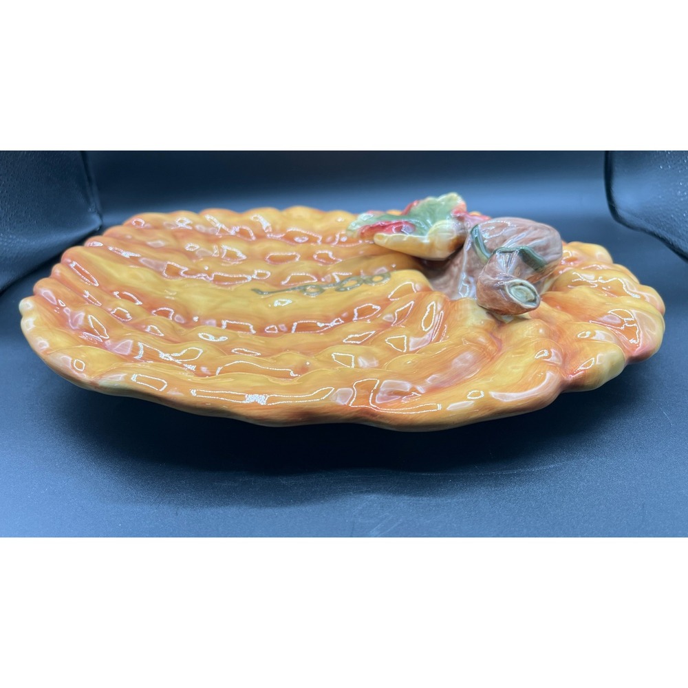 Autumn Fall Thanksgiving Decor Ceramic Pumpkin Platter 13" Wide Beautiful! - Picture 4 of 5